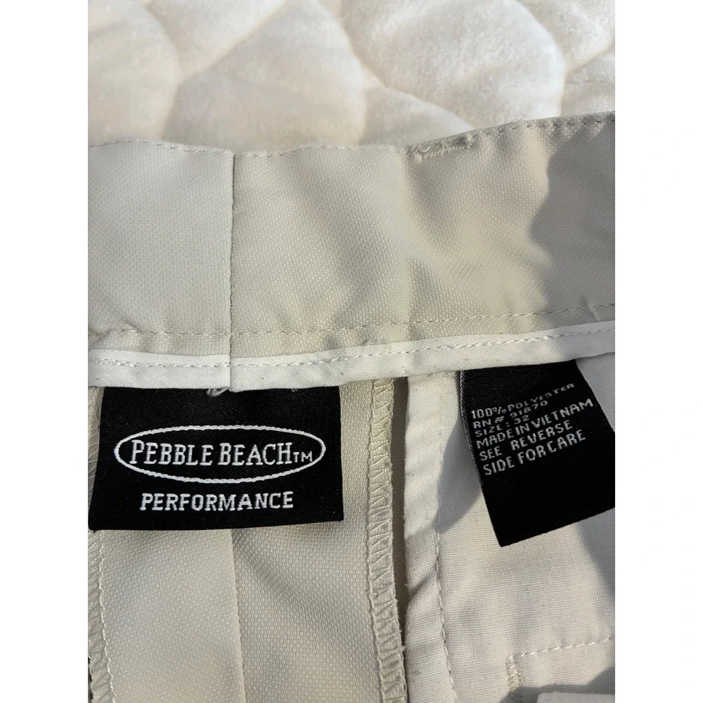 Pebble Beach Performance Golf Shorts Flat Front‎ Khaki Casual Athletic Beige-32